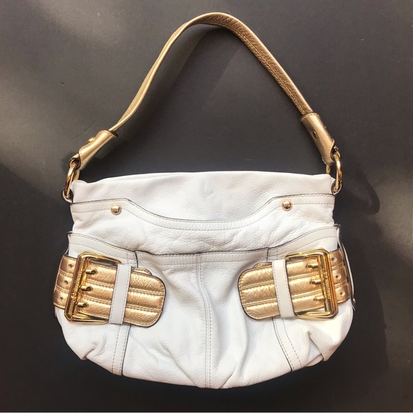 b. makowsky Handbags - B. Makowsky White and Gold Leather Shoulder Bag Purse with Animal Print Lining